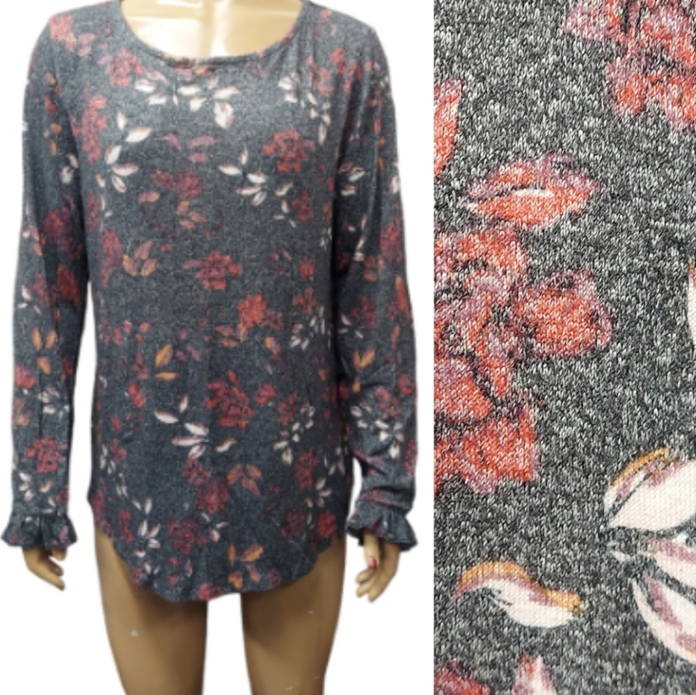 Maurices 24/7 Ruffled Cuff Long Sleeve Top Blouse Shirt
